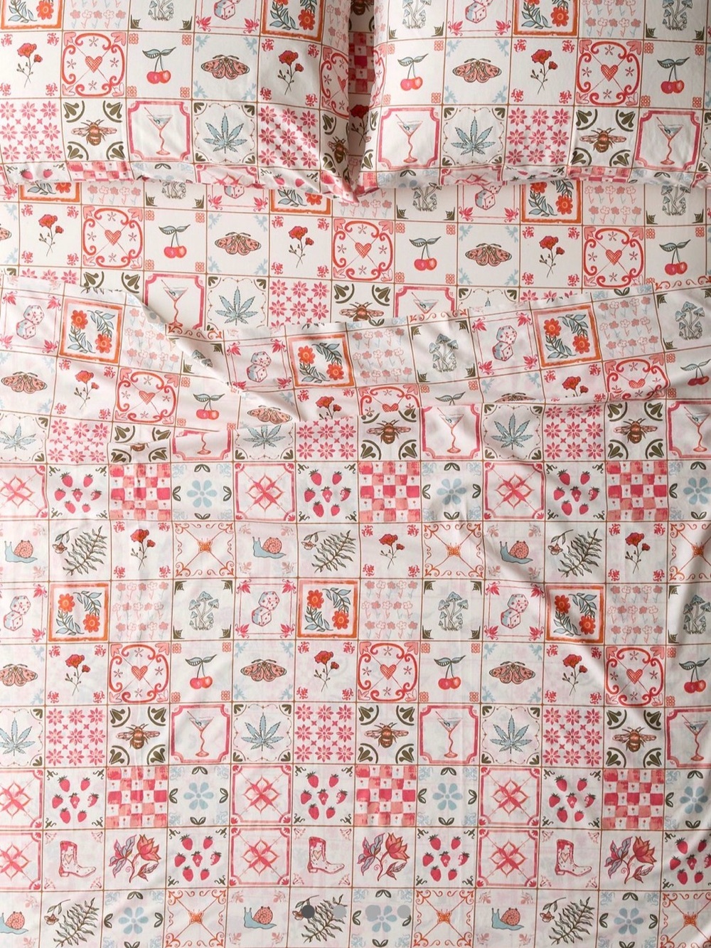Urban Outfitters Pink Floral & Patchwork Cotton Sheet Set